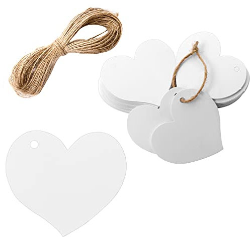 100 Stück Herz Kraftpapier Anhänger Weiße Geschenkanhänger Hochzeit Herz Etiketten mit Schnur Geschenkanhänger Weiße Kraftpapieranhänger für Party Geburtstag Valentinstag Christmas