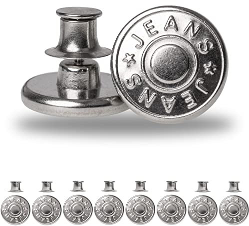 Verstellbare Hosen Ersatz Knöpfe, 8 Pack, Nickel-frei, für Allergiker, Ø 17 mm Messing Jeansknöpfe, Silber-farben, Hosenbund jederzeit einstellbar, Jeans enger weiter machen, Hosenknöpfe mit Pin Knopf