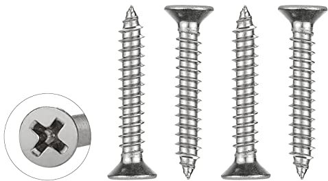 WELLOCKS Selbstschneidende Schrauben | M4 x 25mm | 50 PCS Edelstahl Schrauben Kit | Flacher Kopf Blechschrauben Holzschrauben Set | für Hausgemachte Reparatur Holzarbeiten Indoor Outdoor (D034425)