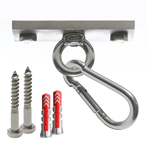 Yourkon | Boxsack & Deckenhalterung | 8mm massiver rostfreier Edelstahl |für Boxsäcke & mehr | Ideal als Aufhängung für Hängesessel, Yogatuch, Sonnensegel Befestigung usw. 180 kg | inkl. Zubehör