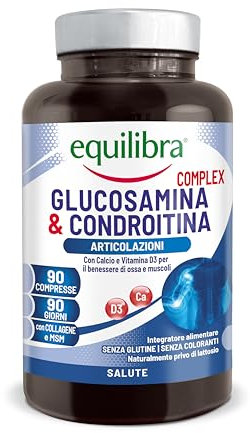 Equilibra, Glucosamine & Chondroïtine Complex, Supplément de Glucosamine et Chondroïtine, avec MSM, Calcium, Zinc et Vitamine D3, Pour les Articulations, 90 Comprimés