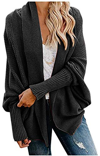 EMUKFD Cardigan en tricot épais et large pour femme - Long ouvert sur le devant - Style décontracté - Manches chauve-souris - Vêtement d'extérieur en tricot torsadé - Manteau - Cape - Surdimensionné,