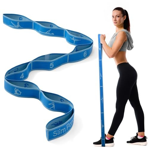 Slim Panda Yoga Stretching Strap mit 9 Schlaufen (120g) - Ultra-Leichtes Stretchband aus Hochwertiger Polyester-Baumwolle für Effektives Yoga, Fitness & Dehntraining