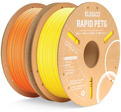 ELEGOO Rapid PETG Filament 1.75mm Gelb Orange 2 KG, High Speed 600mm/s 3D Drucker Filament Maßgenauigkeit +/- 0.02 mm, 1kg Pappspule(2.2lbs) Passend für die Meisten 3D Printer