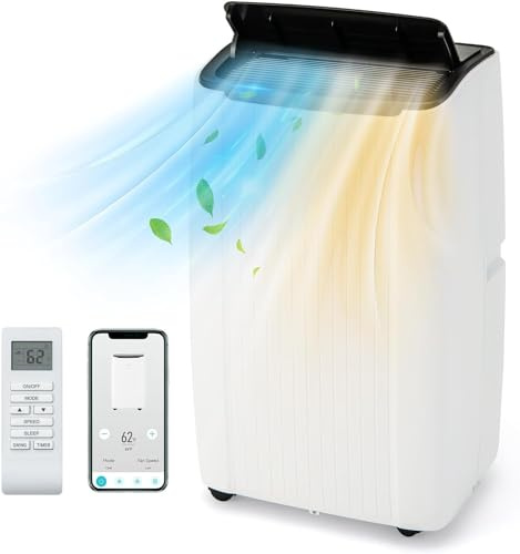 GOPLUS Aire Acondicionado Móvil 14000BTU, 6 en 1 Función Enfriador, Calefacción, Ventilador y Deshumidificador, Automático, Modo de Espera, Control Remoto & App Wifi, Temporizador 24H, 65㎡