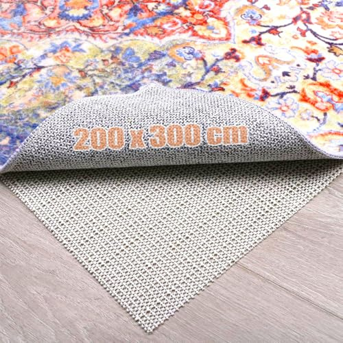 LOPYXBR Antideslizante Alfombra 200x300 cm de PVC, Malla Recortable Multiusos para Suelos Duros, Protector de Alfombra Antideslizante para Salón, Dormitorio y Pasillo(Blanco Crema)