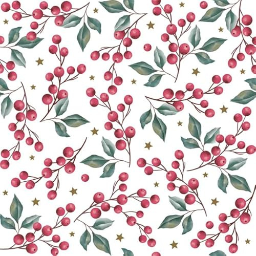 3-Ply Daisy Xmas Decoupage Tissue Paper Napkins Decorative Christmas Serviettes 33cm x 33cm - Pack of 20 (Holly Berries Background)
