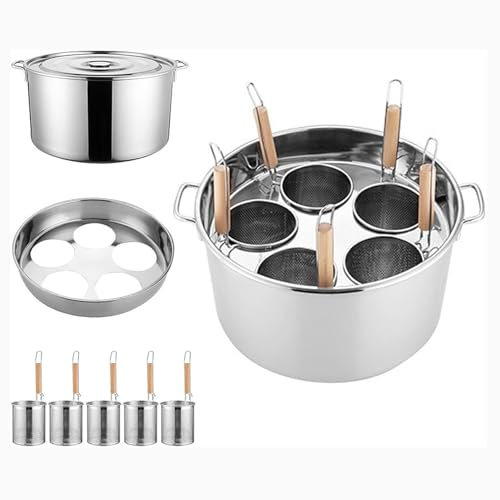 KUOYTT Pentola per Pasta in Acciaio Inox con divisore e scolapasta, Set di pentole, pentole con coperchi per Cucina Domestica, Ristorante, C, 5 Fori