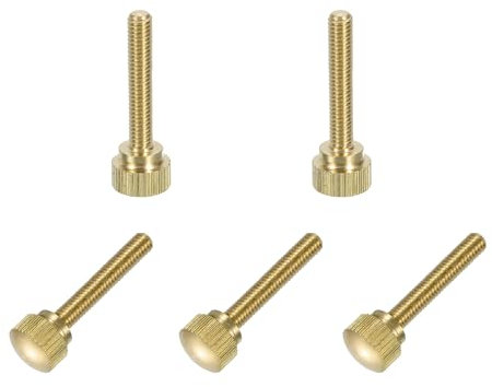 sourcing map 5 tornillos de latón moleteados, pernos de hombro M4 x 25 mm, pernos de agarre escalonado, tornillos de latón macizo moleteados con diamante para electrónica, mecánica