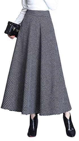 RIZ-ZOAWD Jupe Longue Femme Hiver Élégant Taille Haute Laine Carreaux Maxi Skirts Casual A-Ligne Jupe plissée Gris foncé-XXXL