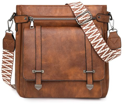 BAIGIO Umhängetasche Damen Mittelgroß Handtasche Crossbody Bag Schultertasche PU Leder Damentaschen Shopper Tasche für Frauen mit Vielen Fächern & mit Breitem Abnehmbar Schultergurt, Braun