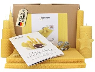 Wachsmann Set Fai da Te per Candele in Cera d'Api – Kit di Avvio per 10 Candele in Molte Colori – 100% Cera d'Api Pura dalla Germania, Incl. 10 Stoppini di Canapa & Istruzioni Illustrate
