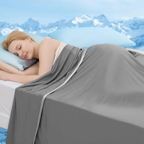 Marchpower ARC-Chill® Sommarkylningsfilt med kylkänsla Q-MAX>0,5 Dubbelsidig sommarfilt för resesoffa, 130 x 170 cm, grå