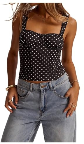 Polkaprickiga korsett toppar, Y2k prickig beskuren topp, ärmlös bustier smal passform spetskant gå ut linne streetwear
