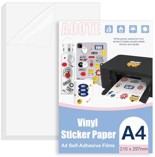 AOOTE Genomskinligt klistermärkespapper för skrivare, 12 ark utskrivbart vinylklistermärkespapper, 297x210mm A4 Genomskinligt glansigt vinylklistermärkespapper för laser, används för kontor