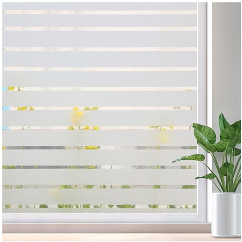 Viseeko Blinds Style Window Privacy Film, Decorative Frosted Static Clings for Glass Windows, Anti UV Vinyl Coverings Film for Home,Glass Door,Bathroom,Office 17.5 x 78.7 Inch