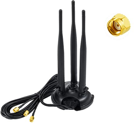 Vecys WiFi Antenn 2.4 GHz/5.8 GHz Dubbel Frekvens 6 dBi MIMO Rundstrålande Signalförstärkare Magnetisk Bas RP-SMA Adapter 2 m/6.6 ft för PCIE Nätverk WiFi Kort router Extern Antenn Trådlöst WLAN
