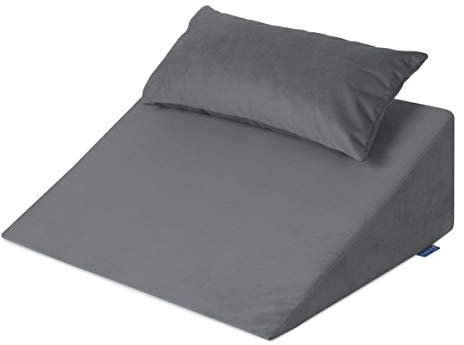 Badum Relax Keilkissen (60x50x21 cm) mit Kopfkissen, Rückenkissen, Relaxkissen, Kissen für Bett, Sofa, Lesekissen mit Gedächtnisschaum - Memory Foam, Bücherkissen, waschbarer Bezug, grau