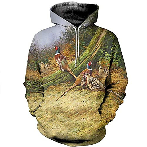 Herren Top Langarm 3D Voll Gedruckt Fasan Jagd Kleidung Casual Reißverschluss Hoodie Herren Sweatshirt/Kapuzenpullover, C, 10 Tall