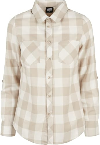 Urban Classics Camicia da Donna in Flanella a Quadretti, Sabbia Bianca/Tortora Chiaro, S