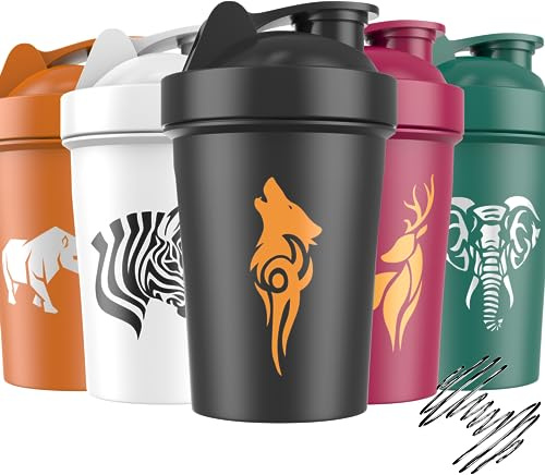 JEELA SPORTS 5 PACK Protein Shaker Bottles for Protein Mixes -20 OZ- Dishwasher Safe Shaker Cups for Protein Shakes - Shaker Cup for Blender Protein Shaker Bottle for Shakes Protein Shake Blender