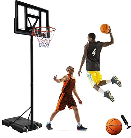 LZQ Basketballkorb mit Ständer Rollen Basketballständer Basketball Hoop, Verstellbare Korbhöhe von 230-305 cm, Inkl. Basketball + Pumpe, Outdoor Basketballanlage für Erwachsene Kinder