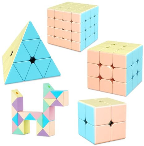 TUNJILOOL Zauberwürfel Set, Speed Cube Set 2x2x2 3x3x3 4x4x4 Pyraminx 24 Blöcke Magische Schlange Würfel Smoothly Aufkleberlos Speedcube Puzzle Cube Spielzeug für Kinder Erwachsene Anfänger Macaron