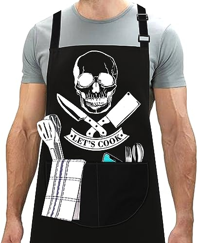 LINEN CLOSET® Tabliers de barbecue amusants pour homme - Tabliers de cuisine grossiers - Cadeaux d'anniversaire pour hommes, père, père, fils, grand-père, mari avec 2 poches, Noir 1, taille unique