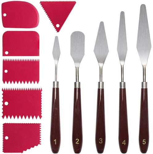 SZSMART 11Pcs Palette Knife Set, 5Pcs Pallet Knife Painting Tools with 6 Plastic Scraper, Oil Painting Mixing Scraper, Stainless Steel Painting Paint Knife Spatula Set for Art Craft Painting