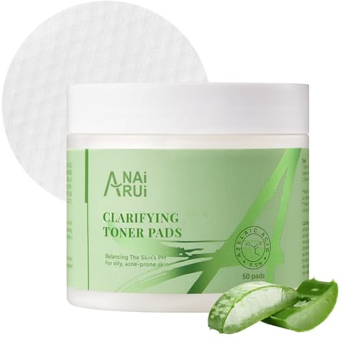 ANAiRUi Reinigung Toner Pads für Gesicht mit Azelainsäure, Salicylsäure, Hamamelis, Aloe Vera, Tägliches Toner Pad zum Tiefenreinigung und Klären von Poren, Feucht, Niedriger PH Wert, 50 Pads