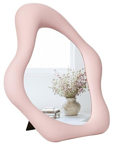 YCHMIR Specchio decorativo da parete, piccolo specchio da scrivania da tavolo, 25,4 cm di lunghezza x 22,4 cm di larghezza (rosa)