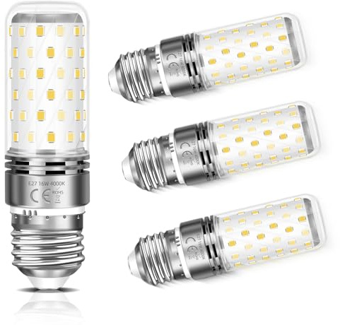 Liuyife Paquete De 4 Bombillas LED De Mazorca De Maíz De 16W, Con Rosca E27, Luz Blanco Neutro De 4000K, No Regulable, CA 185-265V, De Bajo Consumo Para Sótanos, Baños, Patios Y Cobertizos