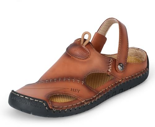 Freiesoldaten Hommes Sandales en cuir Décontractées Bout Fermé Été Pantoufles Respirantes Plage Randonnée Pédestre Marche Chaussures
