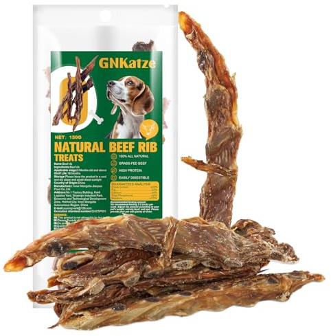 Huesos de Costilla de Carne de Res Tratos para Perros,100% Natural de Costilla de Carne de Res mastica,Huesos de masticación de Larga duración para Perros agresivos (150G)