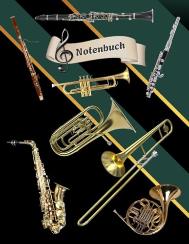 Notenheft Trompete DIN A4 Notenbuch Posaune Musikunterricht Waldhorn Notenlinienheft Große Lineatur Blasinstrumente Anfänger Kornett Querflöte ... Notensysteme Bariton Musiker Fagotte 02B13