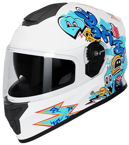 Casque De Moto Intégral pour Enfant avec Visière, Homologué ECE 22.06, Casque De Scooter pour Enfants pour Garçons Et Filles, Casque De Motocross pour Enfants B,XL/(54~57cm)