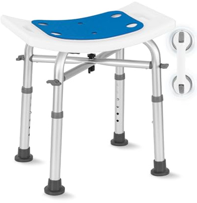 FREEAMG Shower Chair, Adjustable Height Shower Stool with Suction Grab Rail, Bathtub Stool Seat Heavy Duty 350Lbs Capacity,Aluminium Shower Chair for Seniors, Elderly, Disabled, Injured Person