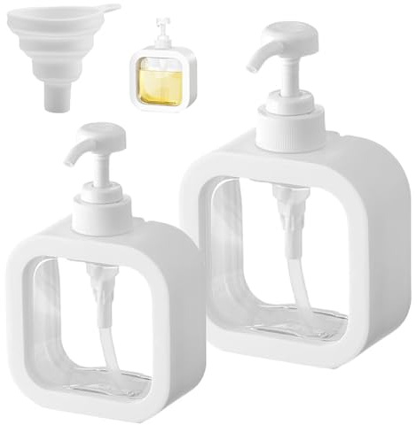 KHDULQ 2Pcs Soap Dispensers White Square Liquid Lotion Hand Dispensers | with Pump 300ML And 500ML Dishwashing Liquid Shower Gel Shampoo Dispenser for Shower and Sink