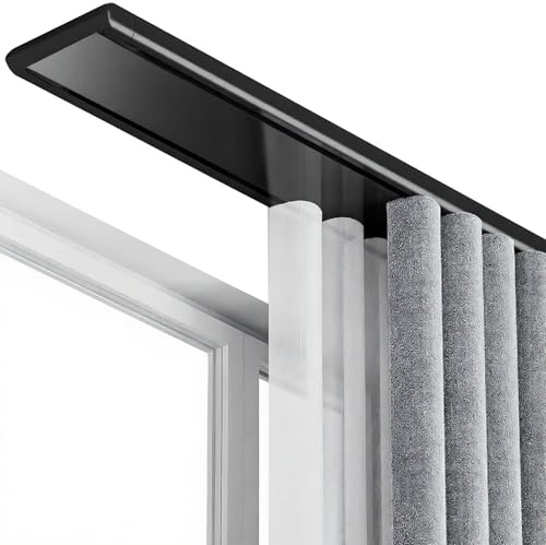 Doppio binario per tenda a soffitto con asta in alluminio a 2 corsie funzione di scorrimento silenzioso per soggiorno e camera da letto tende 1,1 m nero facile da installare sistema di drappeggi