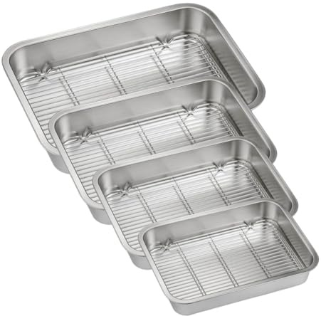 Lapiglo Bandeja de acero inoxidable con rejilla de refrigeración, horno, cocina, barbacoa, tartas, a prueba de óxido, apto para lavavajillas, acabado de espejo, 23 x 17 x 5 cm