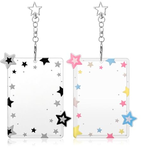 ZEYIYER Lot de 2 porte-cartes photo, porte-clés, porte-cartes photo en forme d'étoile, en acrylique transparent, porte-clés pour sac, portefeuille (8,9 x 10,2 cm)