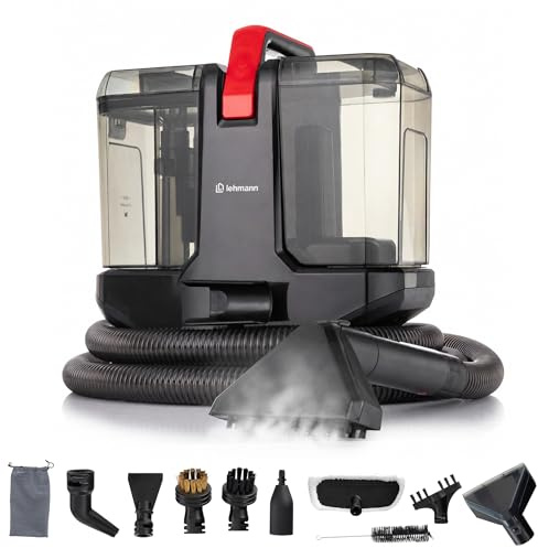 LEHMANN SteamWash 1800 Lavatappezzeria e Pulitore a Vapore 4 in 1, Lavatappeti e Divani con Acqua Calda 60°C e Vapore 116°C, Pulitore Tappeti, Pulitore Divano, Lava e Aspira, Aspirazione 16 kPa