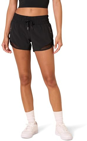Amazon Essentials Short de Course Tissé à Ceinture Froncée, Coupe Standard Athlétique Femme, Noir, M