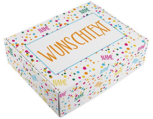 Herz & Heim® Geburtstags Geschenk-Verpackung - 28 cm x 35,5 cm x 10 cm (B/H/T) - mit Ihren Namen und Wunschtext bedruckt