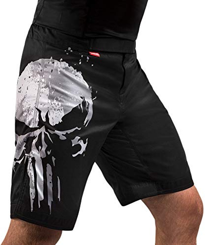 Hayabusa Mens Marvel Hero Elite BJJ Fight Shorts - The Punisher, Large Black