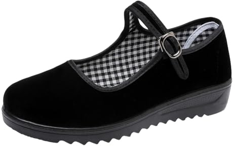 missfiona Zapatos Mary Jane de Terciopelo para Mujer, Zapatos de Baile Pekín de Tela Plana, Ajuste Ancho