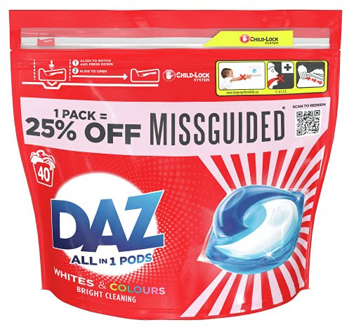 Daz All in 1 Pods for Whites and Colours Washing Liquid 40 Capsules