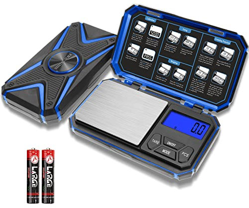 UNWEIGH Digitale küchenwaage 1000g/0,1g, Feinwaage,Taschenwaage, Präzisionswaage, Waage Gramm, Kleine waage, Briefwaage, Mini Waage, Scale für Münz, Unkraut (Batterie enthalten)–Blau