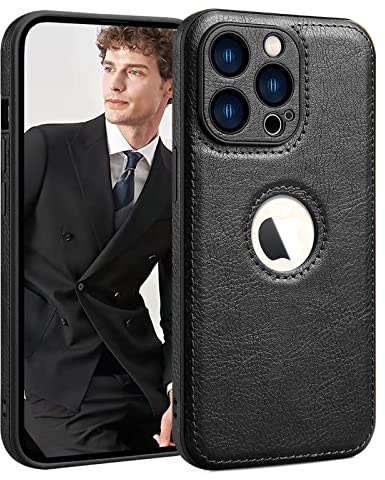 Custodia in Pelle PU per iPhone 13 Pro,Cover di Protezione per L'obiettivo della Fotocamera,PU Pelle Sottile Lusso Business Antiscivolo Grip Rugged Antiurto Pieno Protettivo Case(Nero)