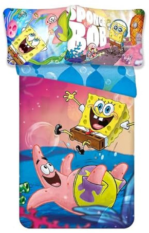 Klaus Herding GmbH Spongebob - Set di biancheria da letto double-face, 2 pezzi, 135 x 200 cm, 80 x 80 cm